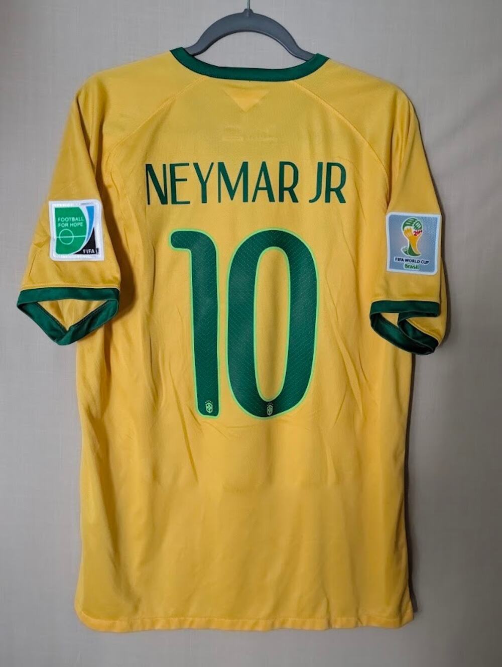 Brazil 2014 Home Neymar Jr Jersey Men's Large World Cup Patched Rare